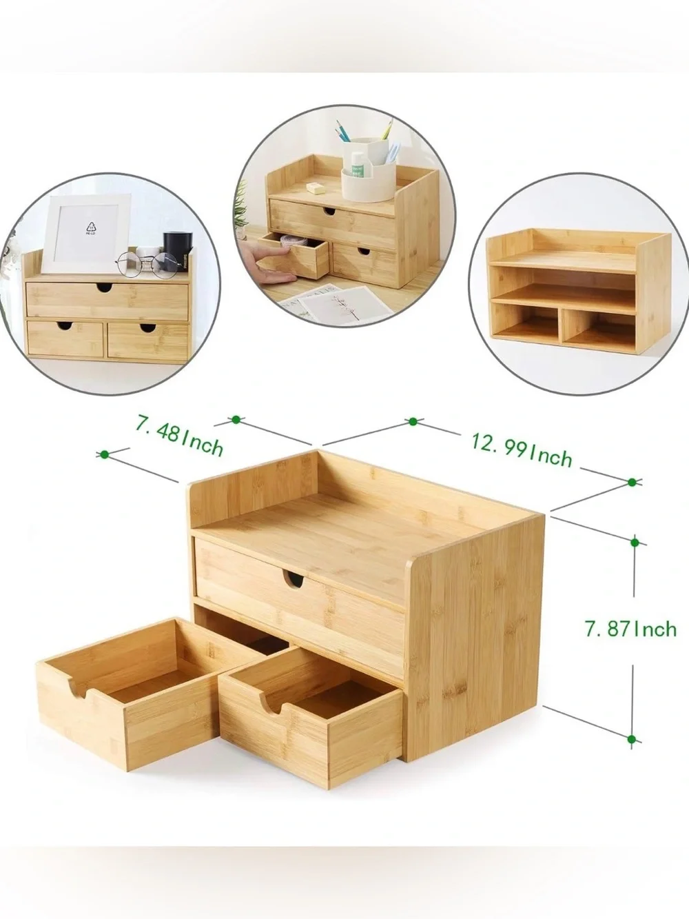 Bamboo Multi-Drawer Desk Organizer - Natural Wood 041